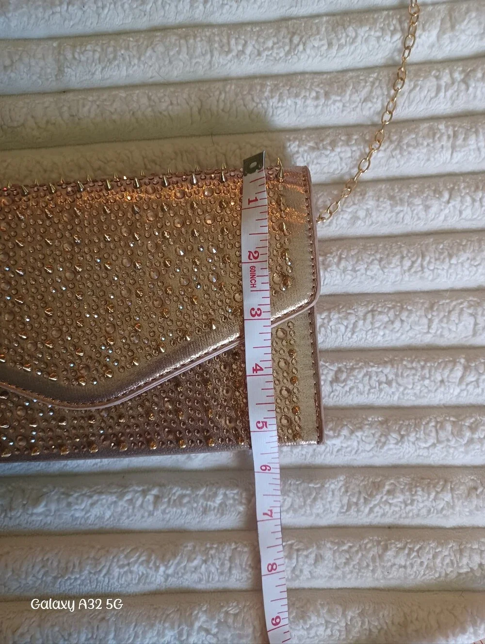 Steve Madden Metallic Rose Gold Rhinestone Studded Envelope Clutch Chain Strap